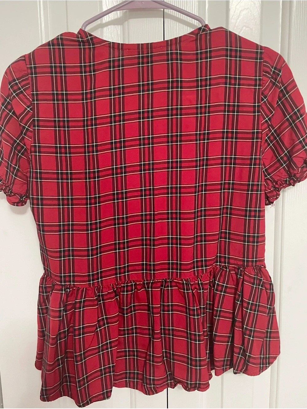 Madewell Red Plaid Peplum Button-Front Blouse